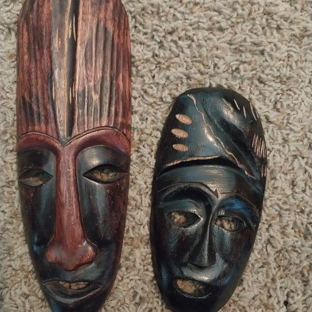 2 Handcrafted Wooden Tribal Masks
